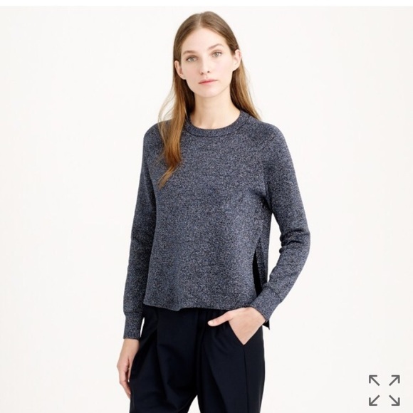 J. Crew // Sparkle Side-Slit Sweater Metallic Blue - Picture 7 of 7